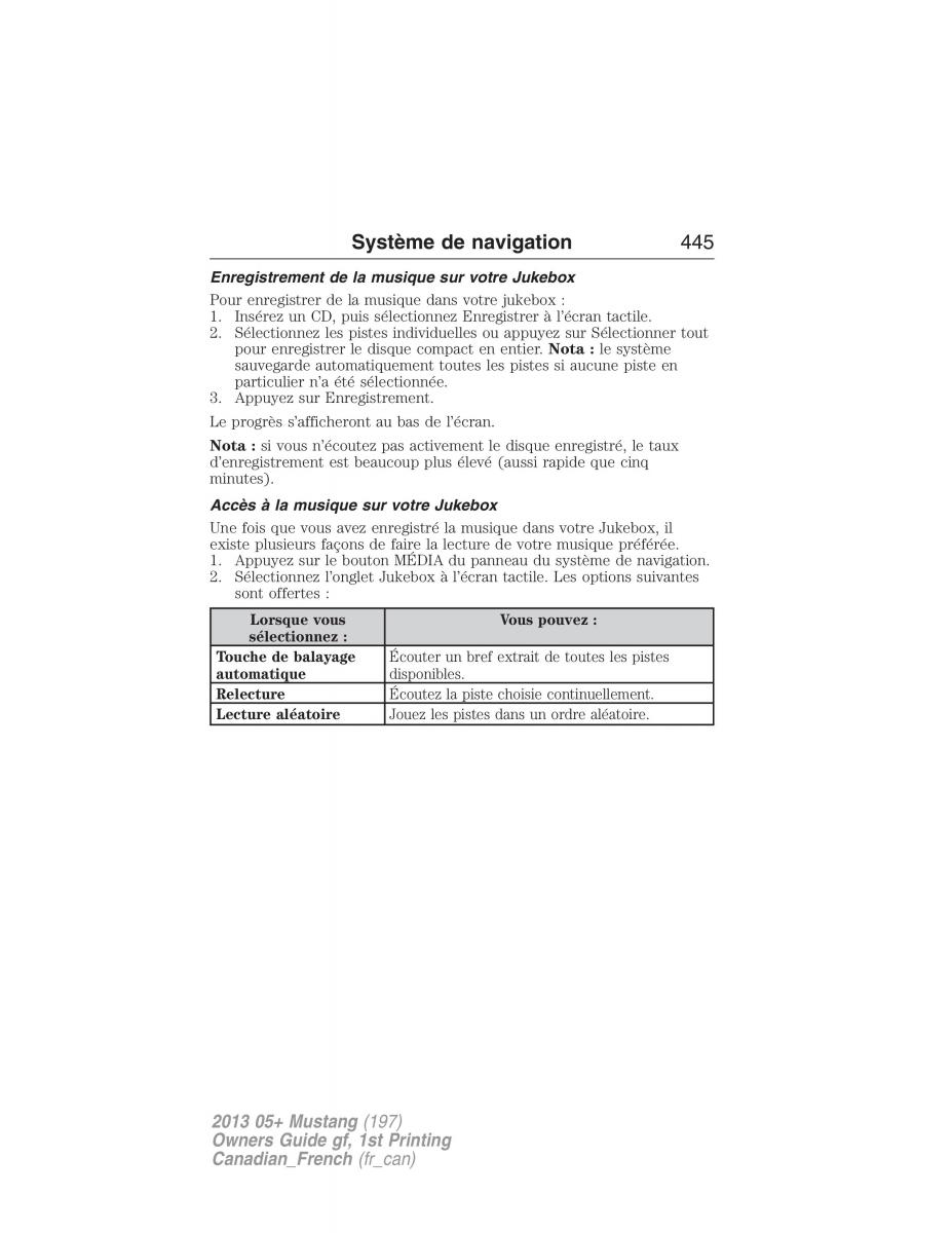 Ford Mustang V 5 manuel du proprietaire / page 445