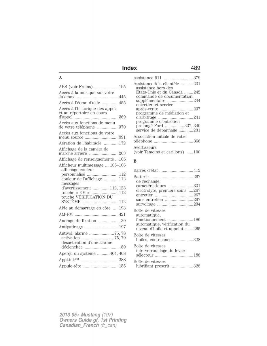 Ford Mustang V 5 manuel du proprietaire / page 489