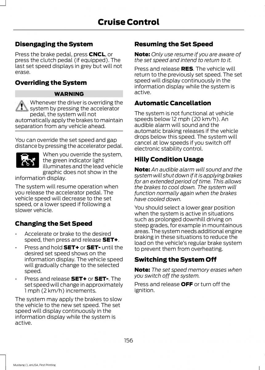 Ford Mustang VI 6 owners manual / page 159