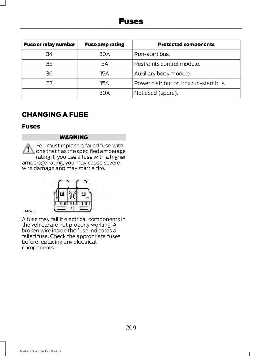 Ford Mustang VI 6 owners manual / page 212