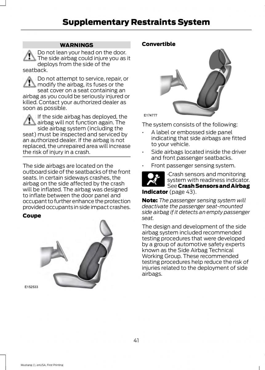 Ford Mustang VI 6 owners manual / page 44