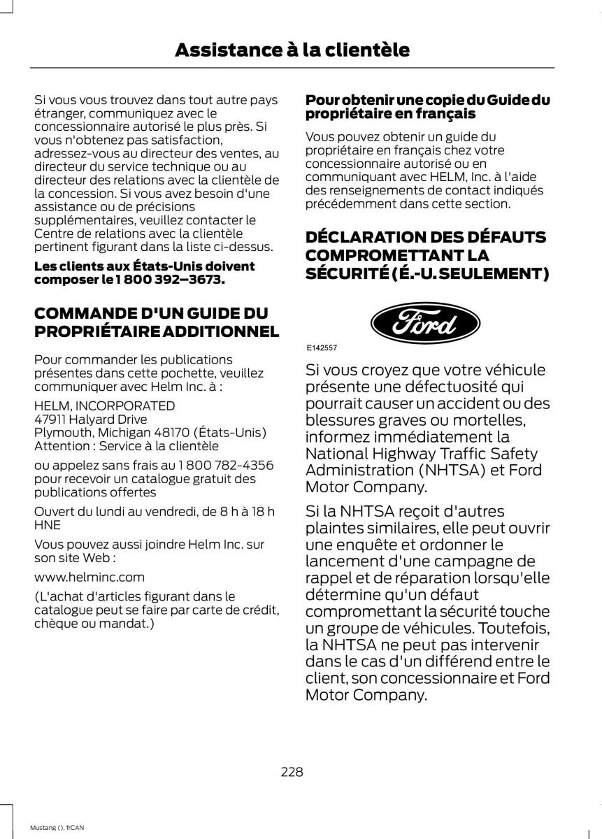 Ford Mustang VI 6 manuel du proprietaire / page 231