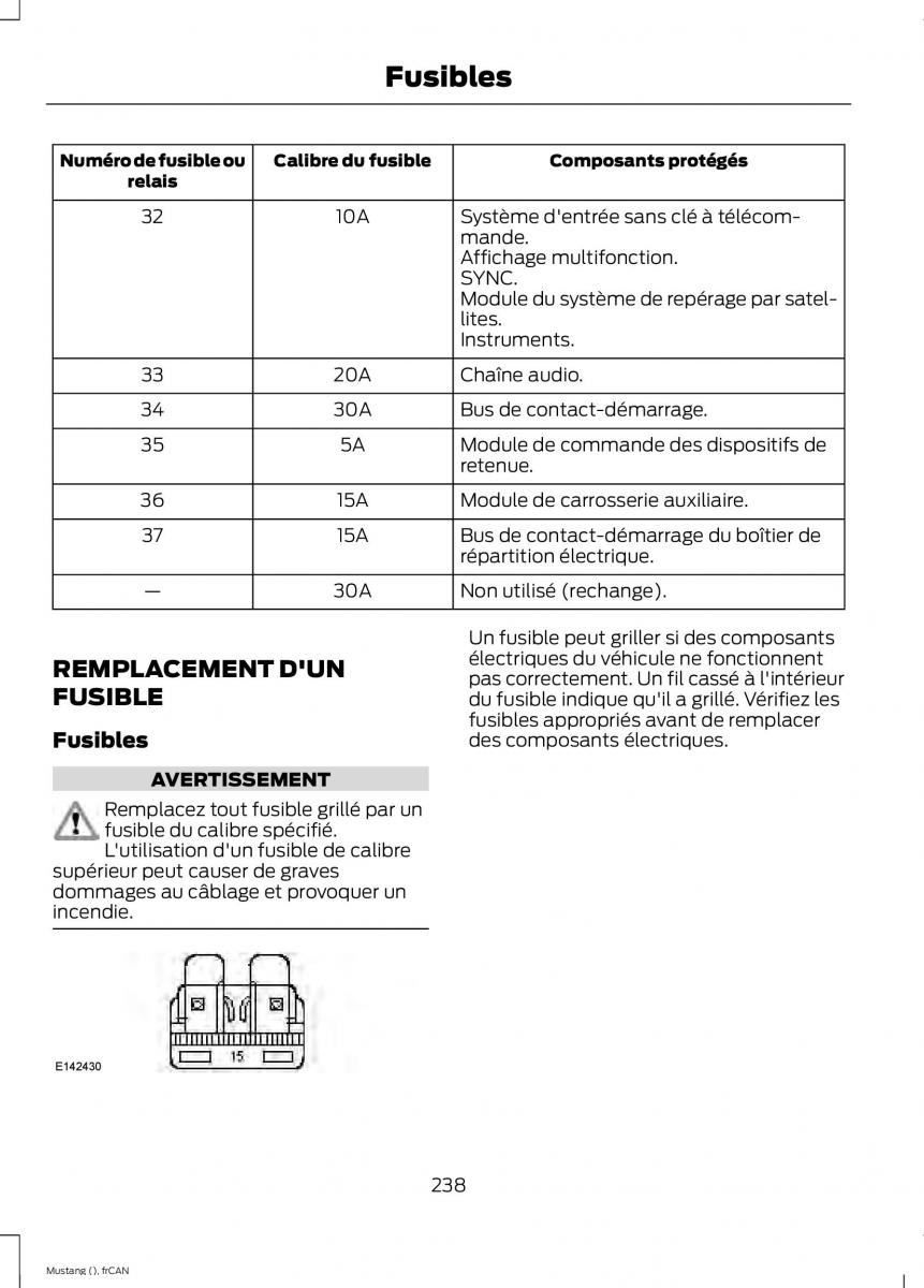 Ford Mustang VI 6 manuel du proprietaire / page 241