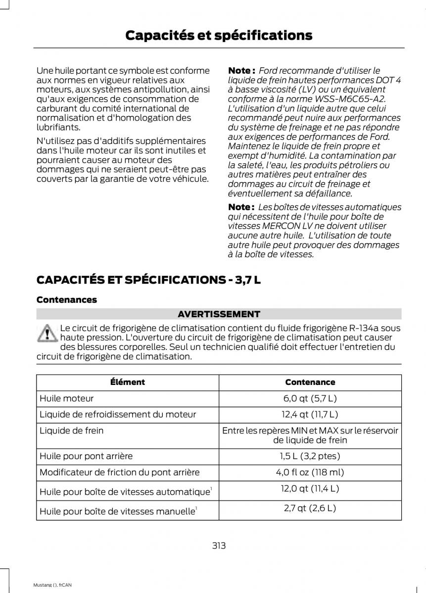 Ford Mustang VI 6 manuel du proprietaire / page 316