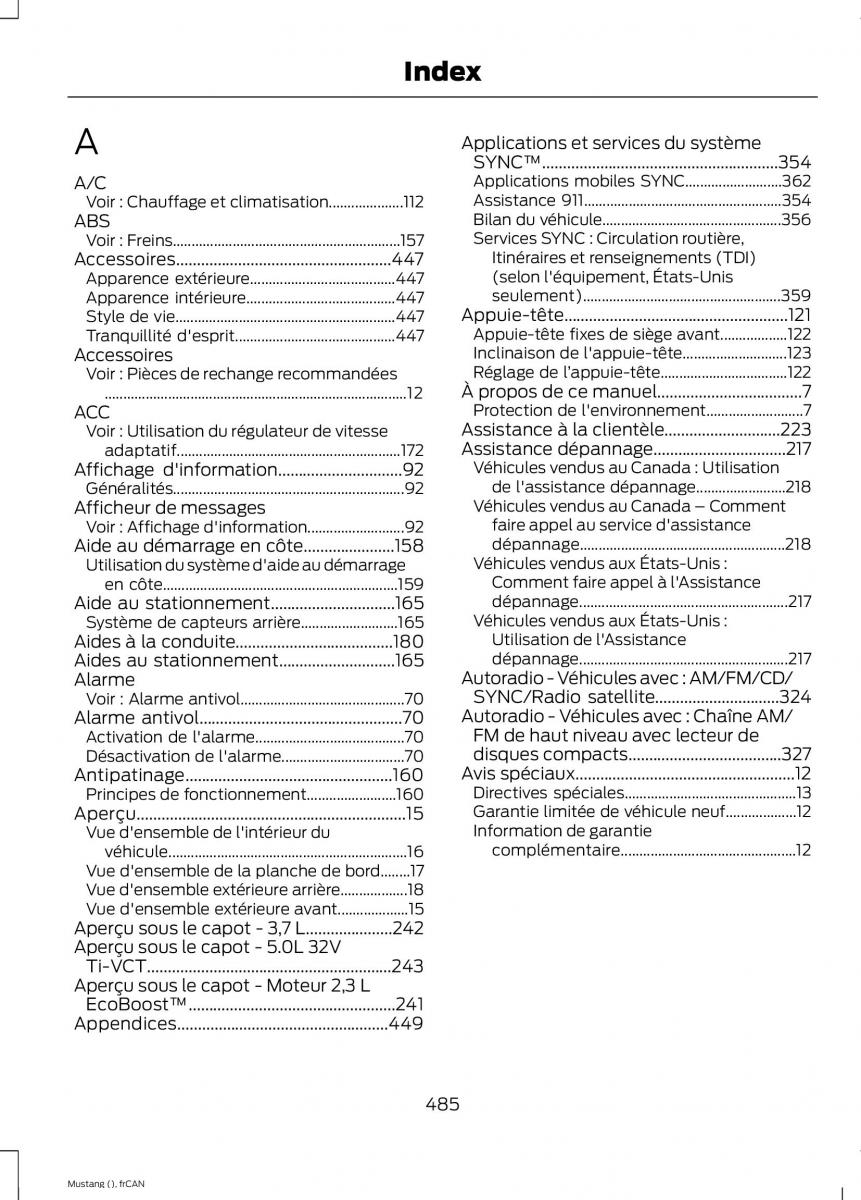 Ford Mustang VI 6 manuel du proprietaire / page 488