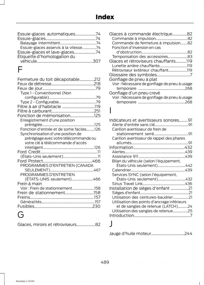 Ford Mustang VI 6 manuel du proprietaire / page 492