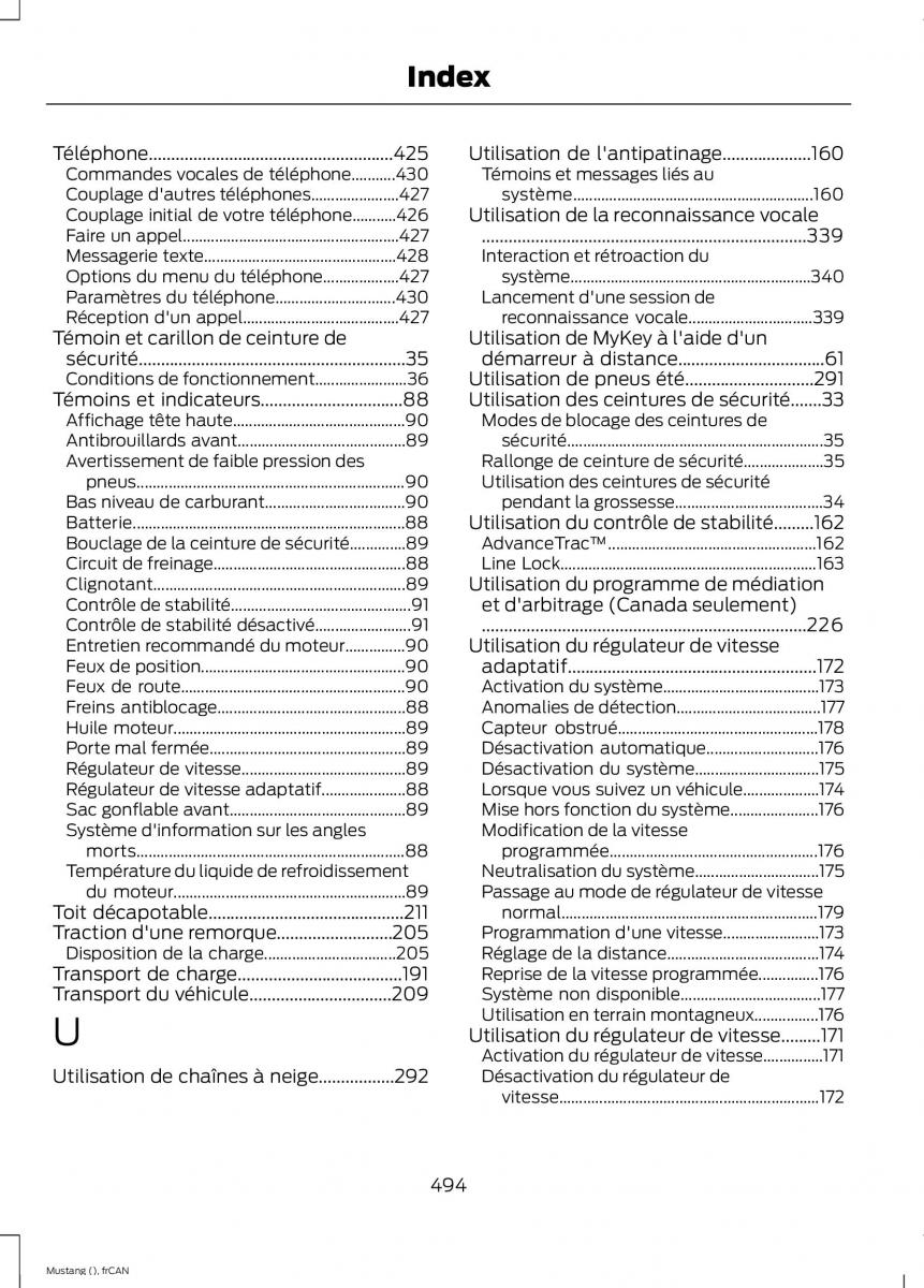 Ford Mustang VI 6 manuel du proprietaire / page 497