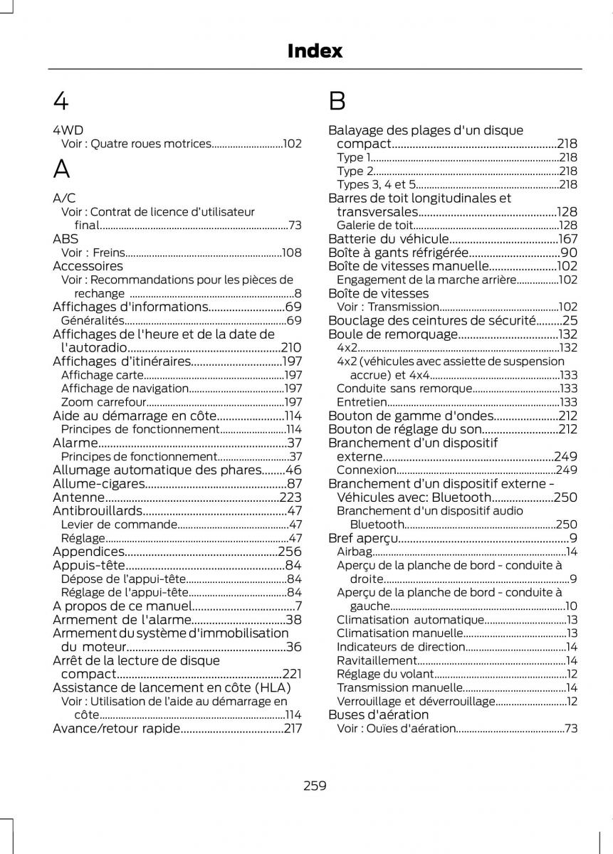 Ford Ranger III 3 manuel du proprietaire / page 261