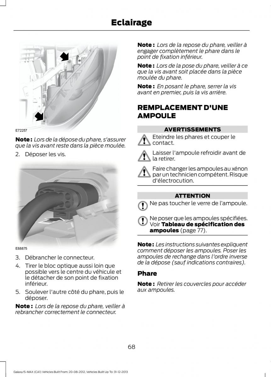 Ford S Max I 1 manuel du proprietaire / page 70