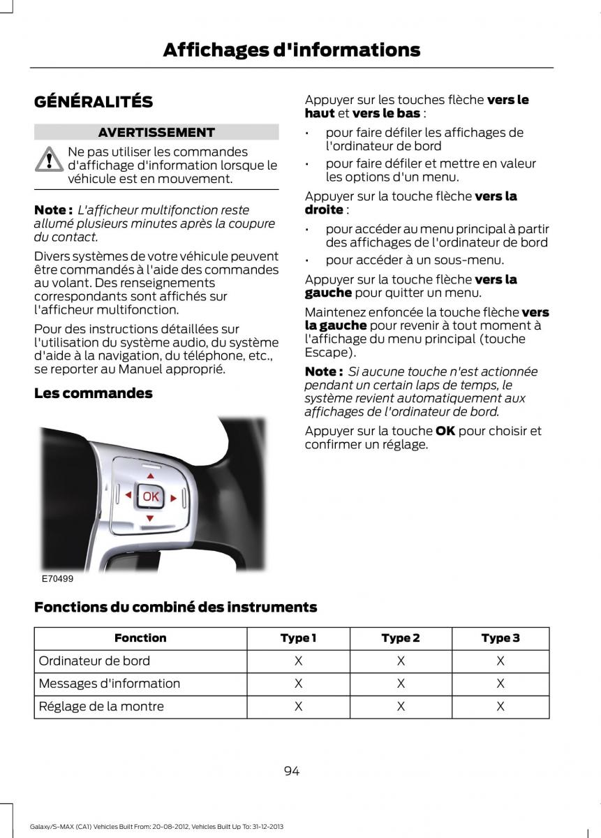 Ford S Max I 1 manuel du proprietaire / page 96