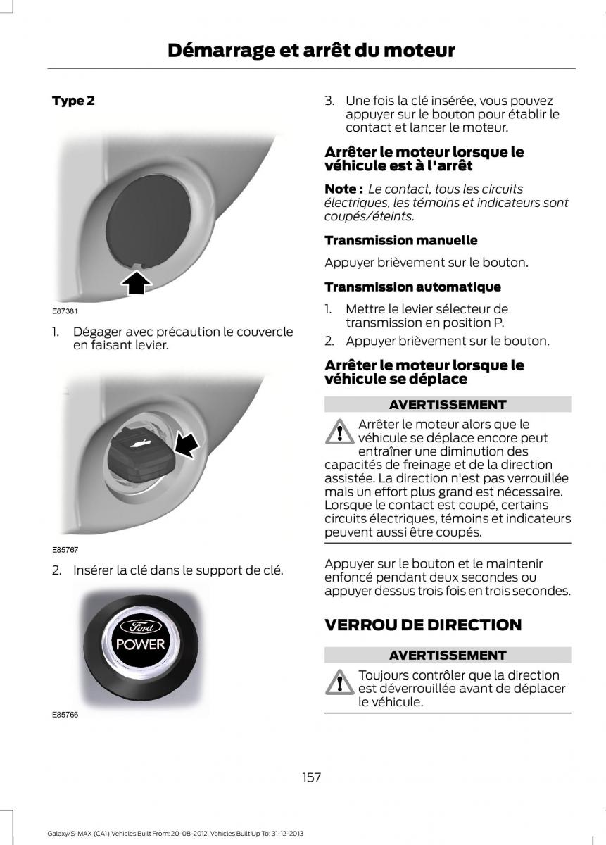 Ford S Max I 1 manuel du proprietaire / page 159