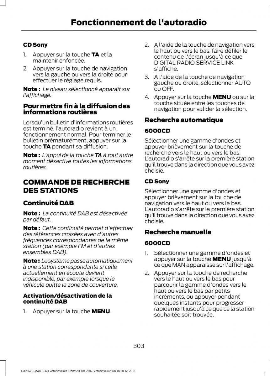 Ford S Max I 1 manuel du proprietaire / page 305