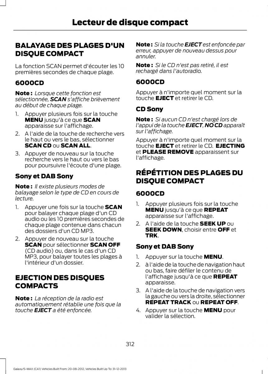 Ford S Max I 1 manuel du proprietaire / page 314