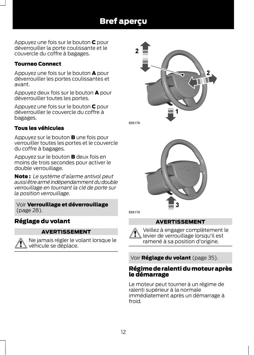 Ford Tourneo Connect manuel du proprietaire / page 14