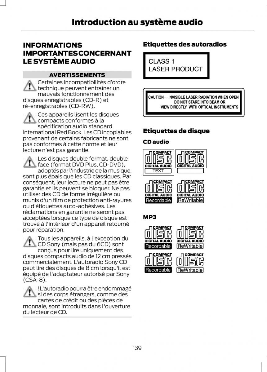 Ford Tourneo Connect manuel du proprietaire / page 141