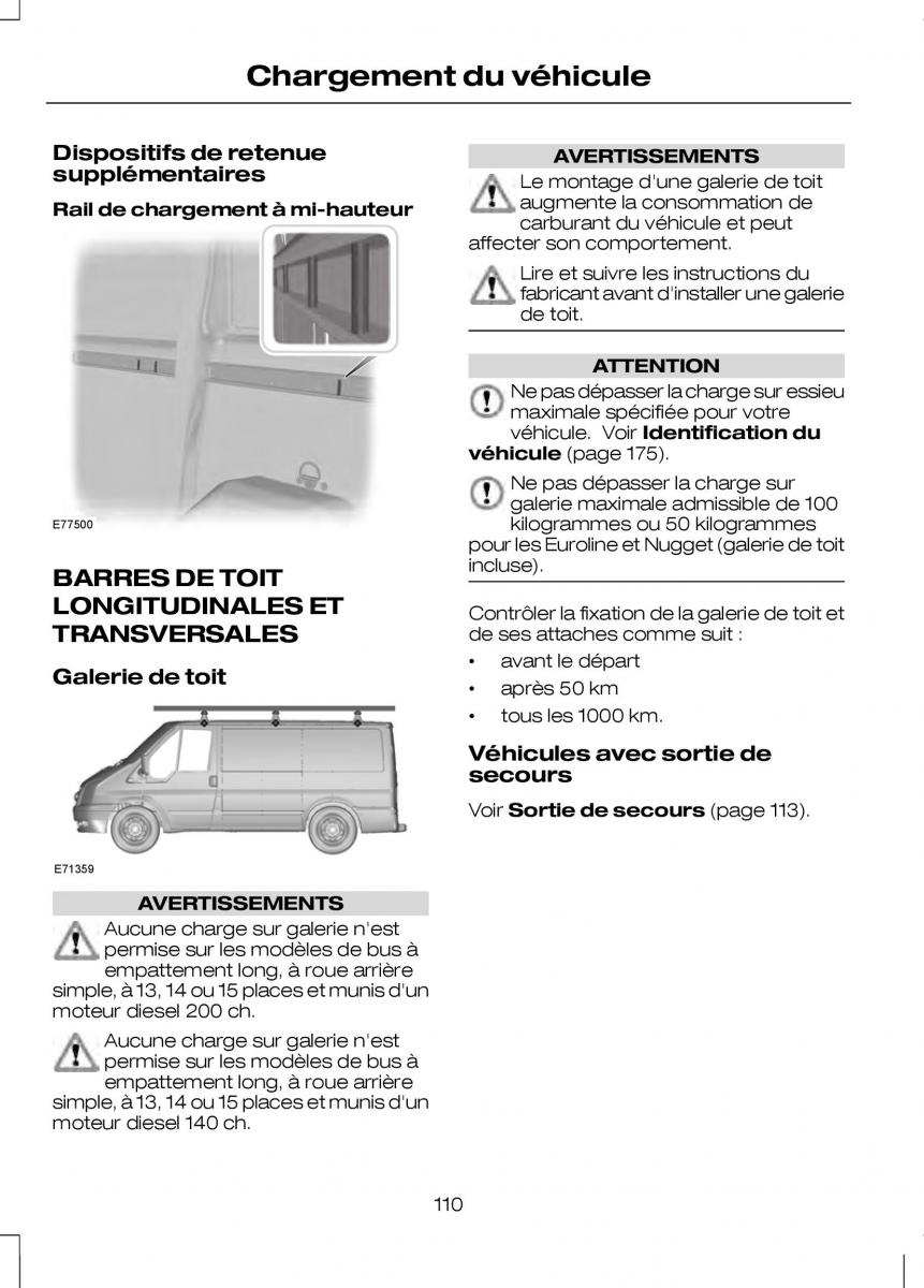 Ford Transit VII 7 manuel du proprietaire / page 112