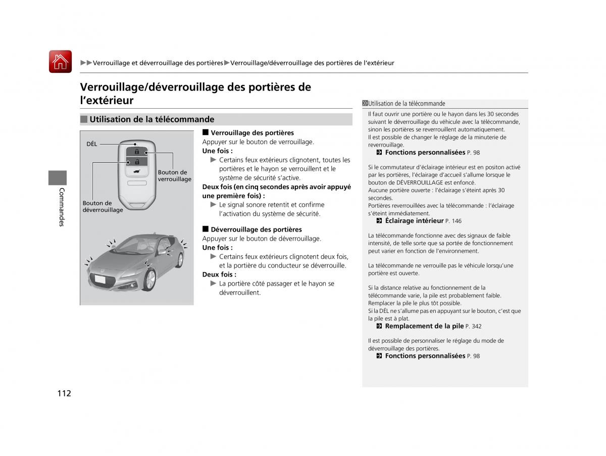 Honda CR Z manuel du proprietaire / page 113