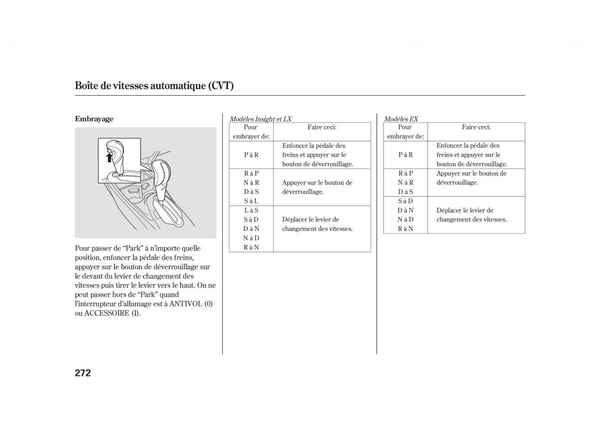 Honda Insight II 2 manuel du proprietaire / page 276