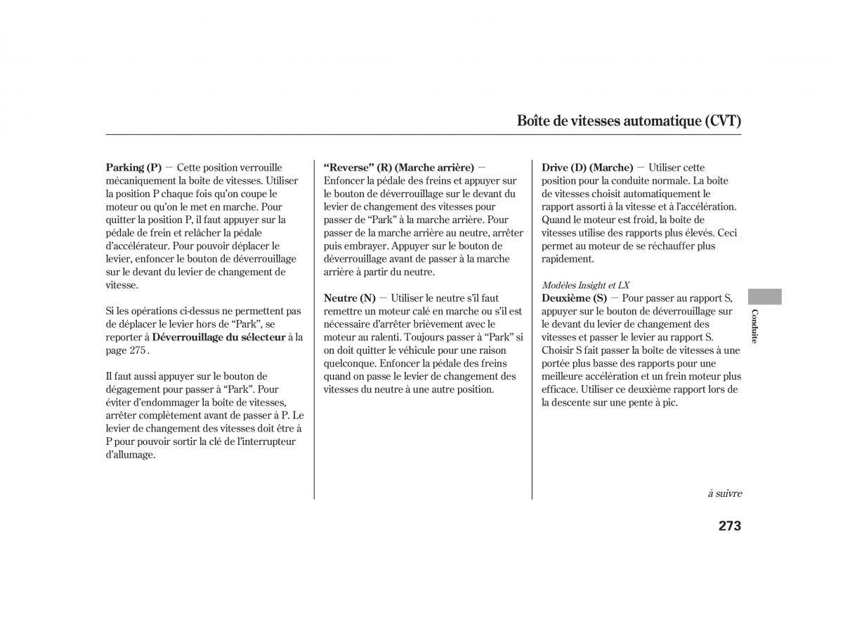 Honda Insight II 2 manuel du proprietaire / page 277