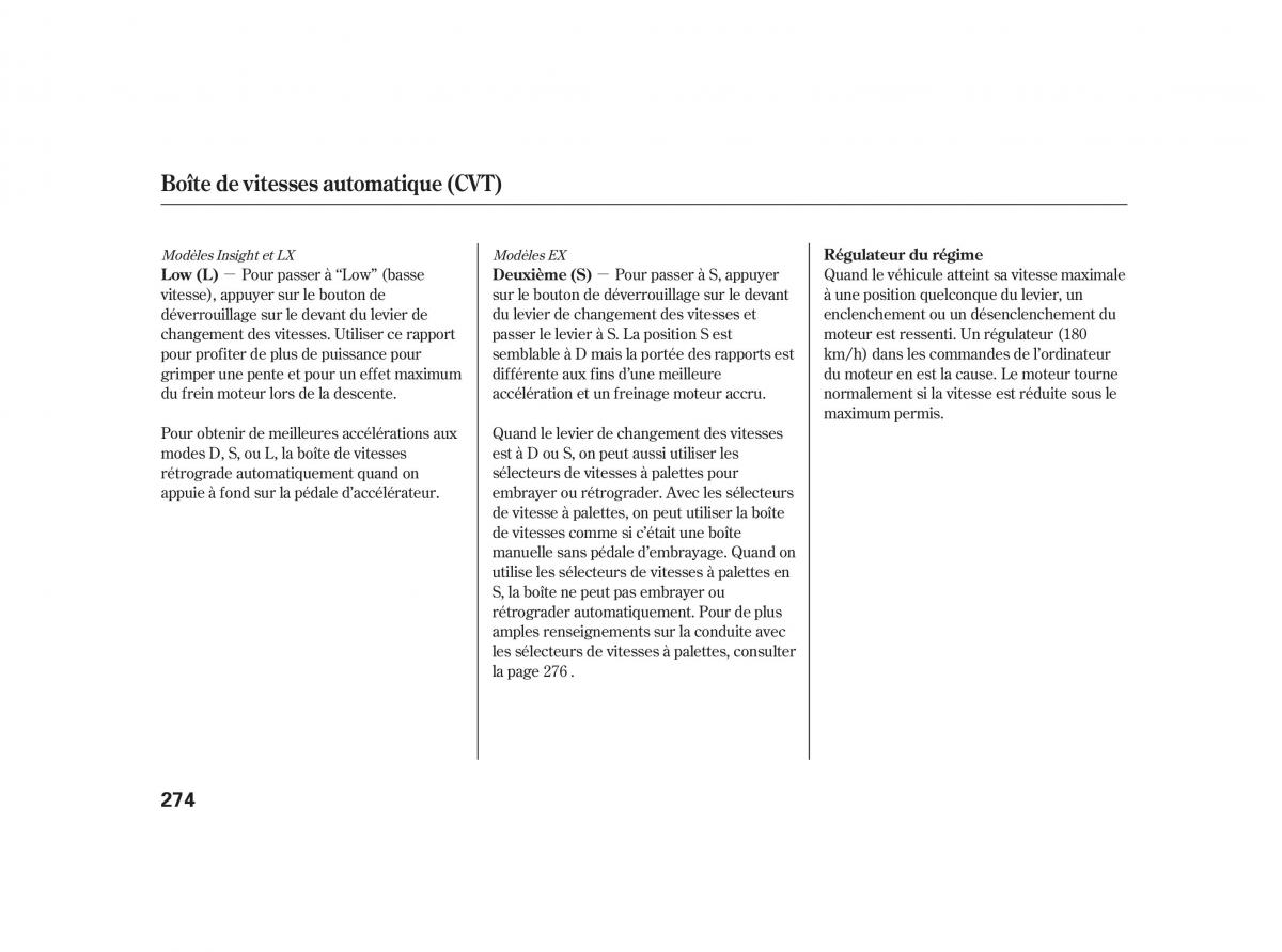 Honda Insight II 2 manuel du proprietaire / page 278