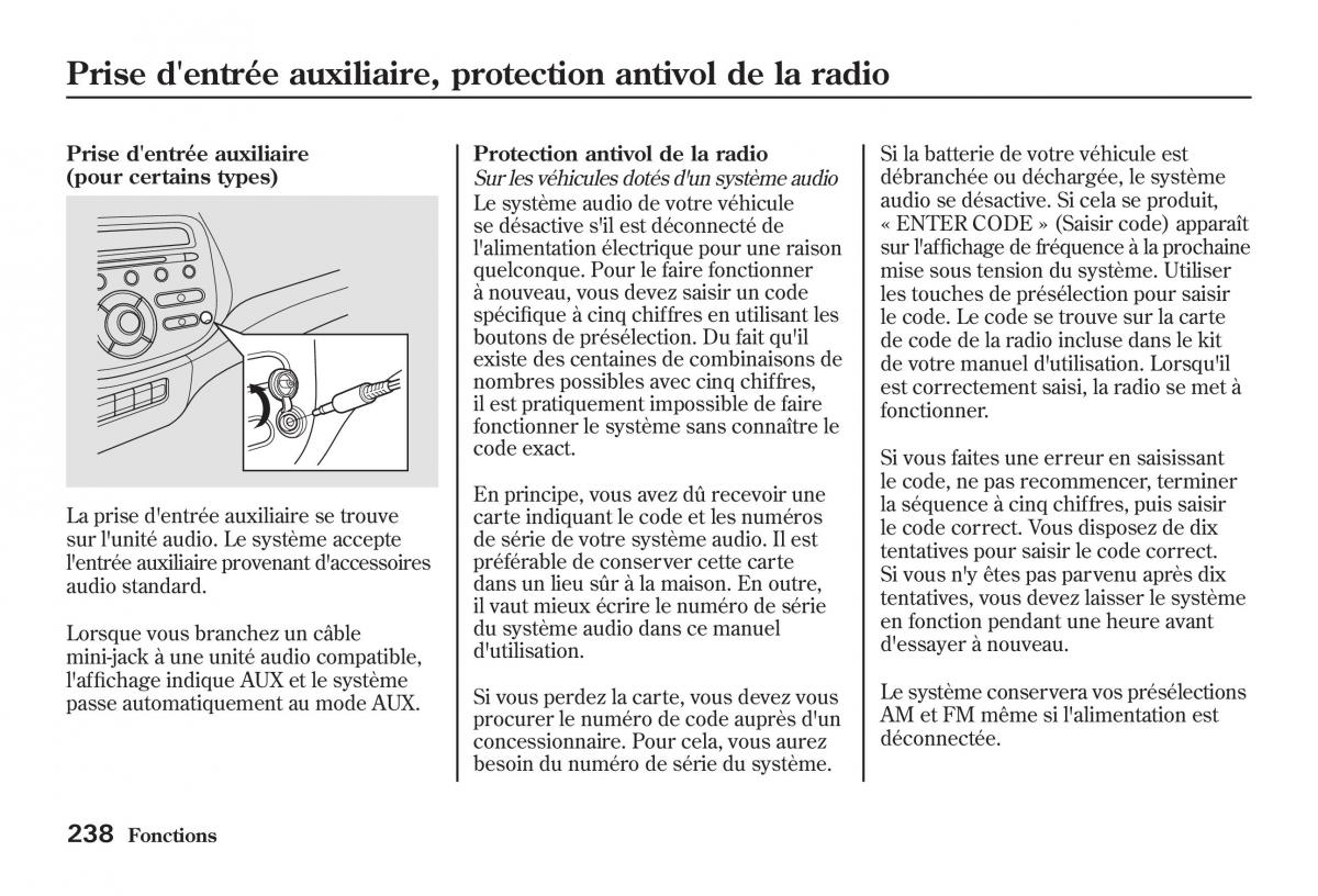 Honda Jazz II 2 manuel du proprietaire / page 243