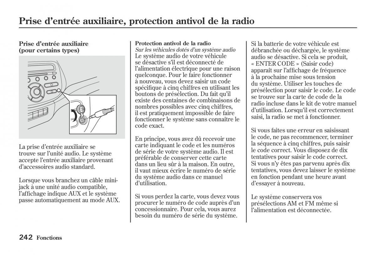 Honda Jazz II 2 hybrid manuel du proprietaire / page 249