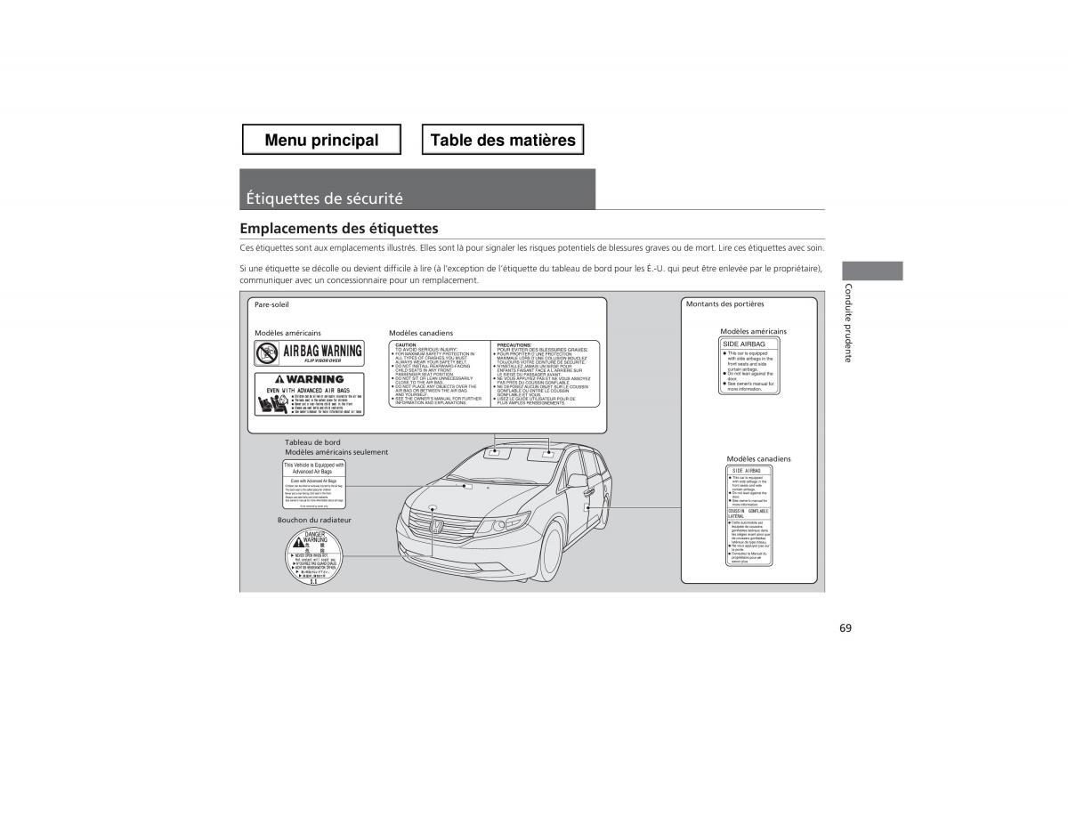 Honda Odyssey IV 4 manuel du proprietaire / page 70