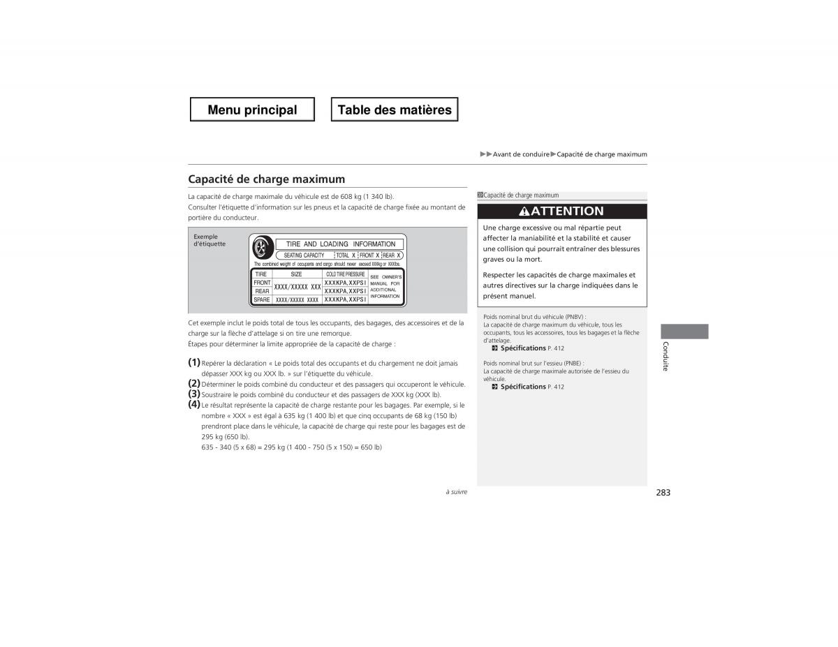 Honda Odyssey IV 4 manuel du proprietaire / page 284