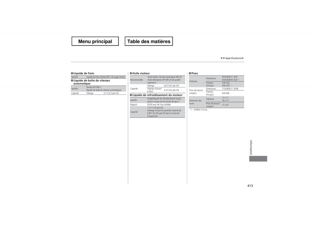 Honda Odyssey IV 4 manuel du proprietaire / page 414