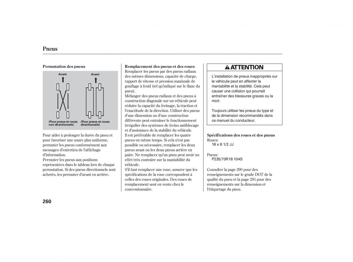 Honda Pilot I 1 FL manuel du proprietaire / page 259