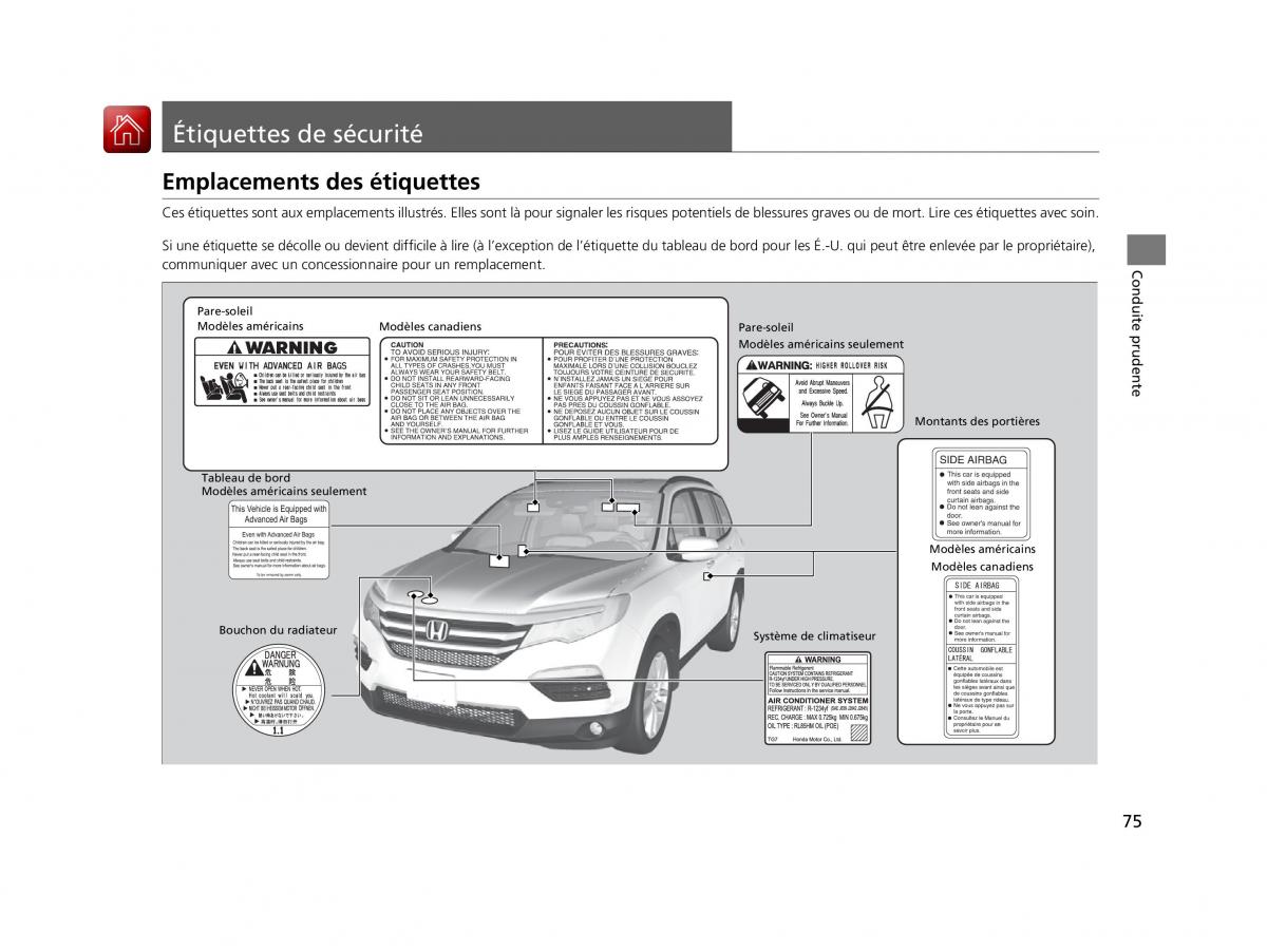 Honda Pilot III 3 manuel du proprietaire / page 76