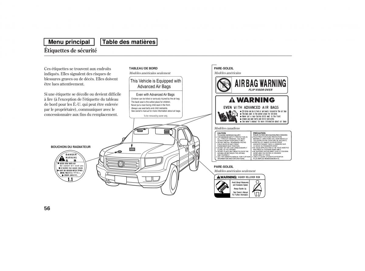 Honda Ridgeline I 1 manuel du proprietaire / page 63