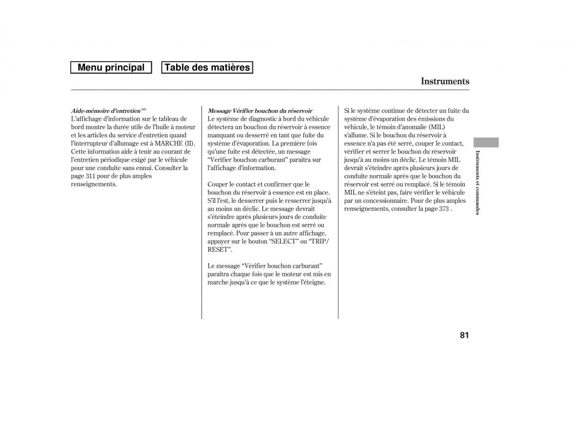 Honda Ridgeline I 1 manuel du proprietaire / page 88