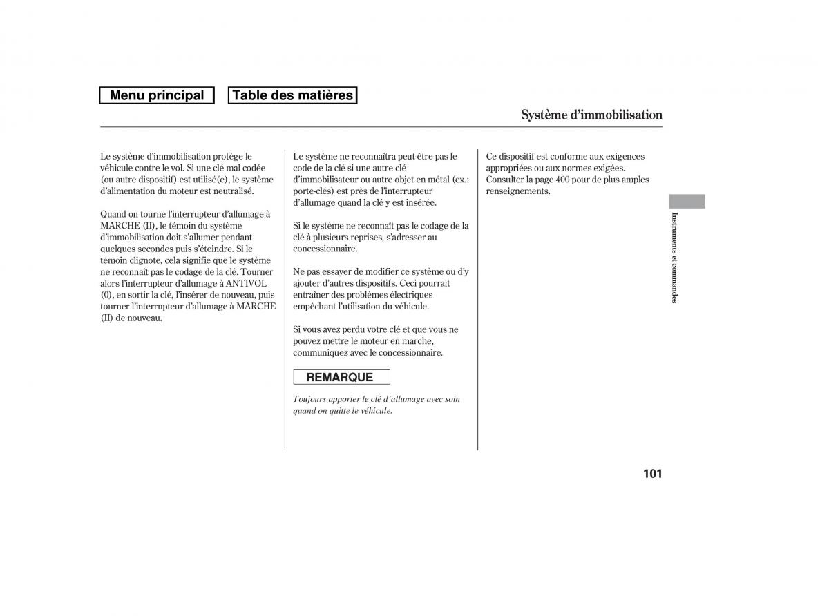 Honda Ridgeline I 1 manuel du proprietaire / page 108