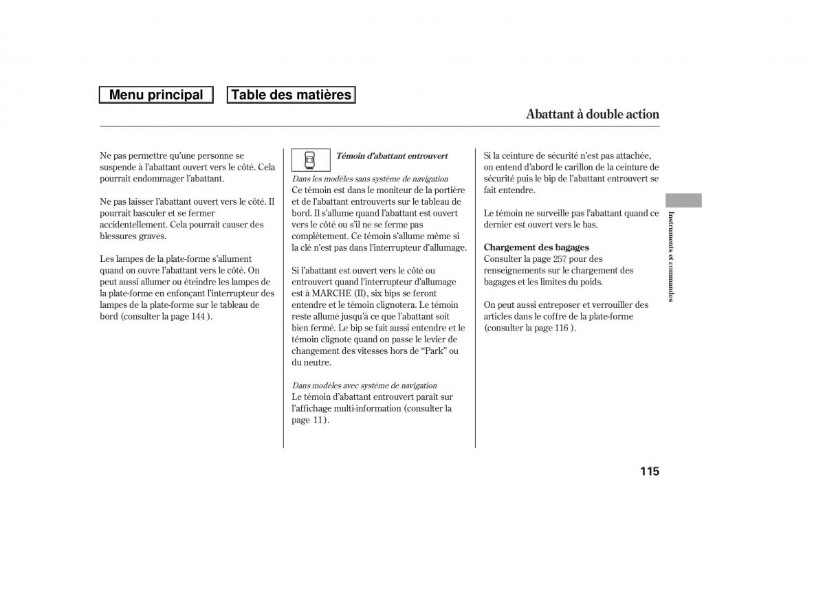 Honda Ridgeline I 1 manuel du proprietaire / page 122