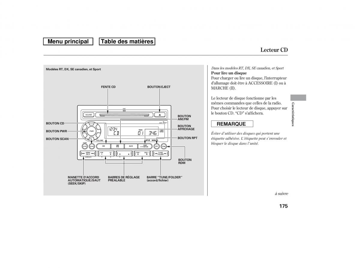 Honda Ridgeline I 1 manuel du proprietaire / page 182