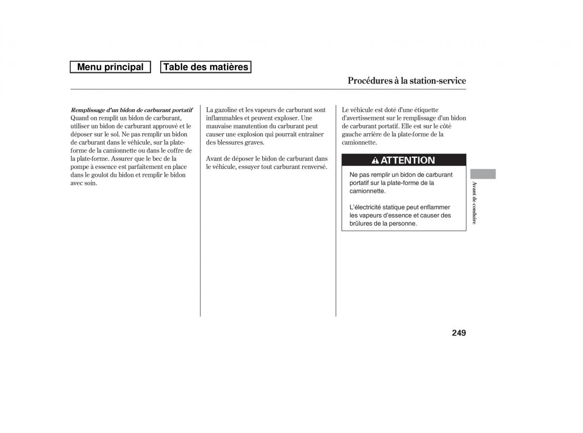 Honda Ridgeline I 1 manuel du proprietaire / page 256