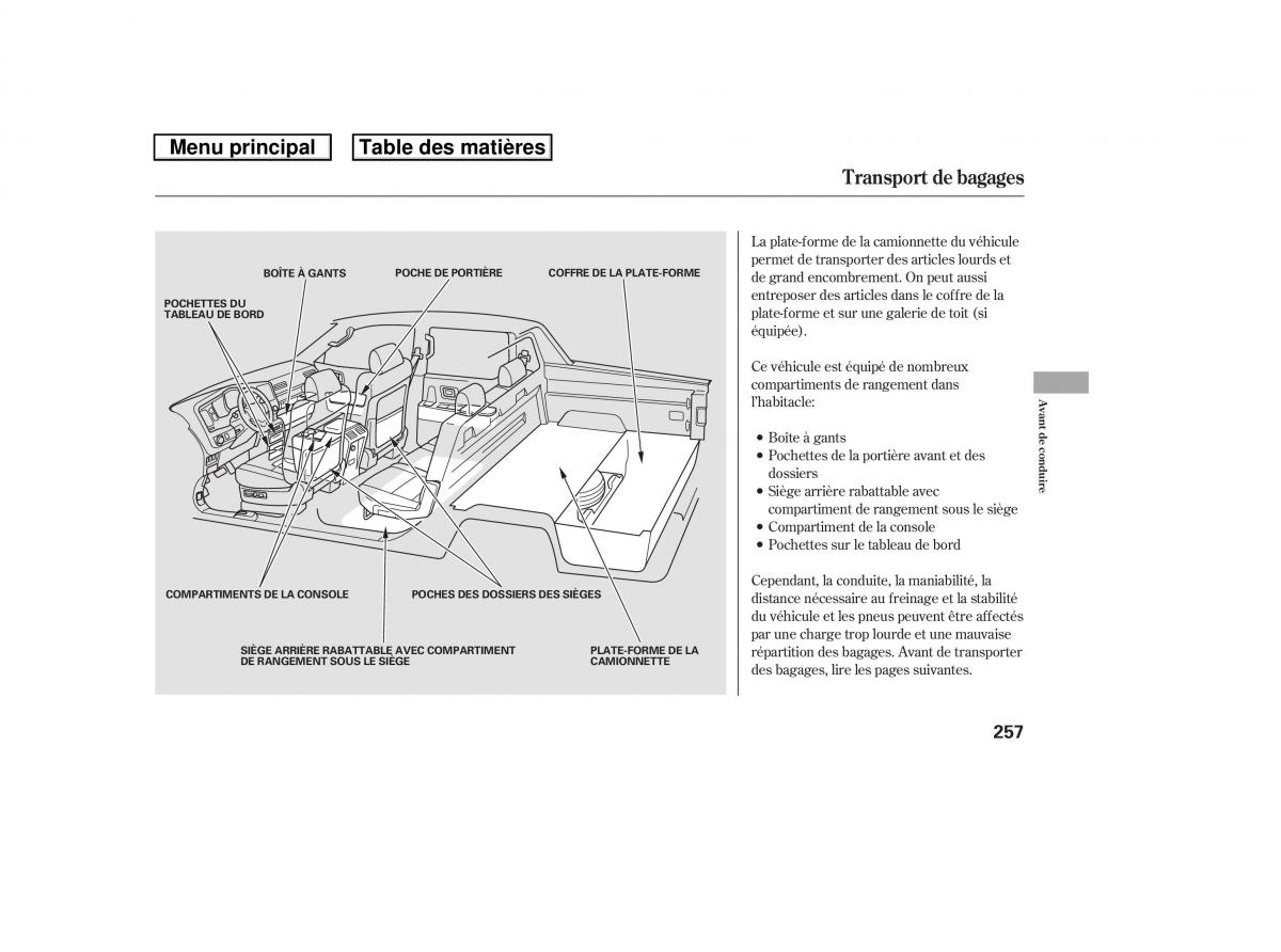 Honda Ridgeline I 1 manuel du proprietaire / page 264