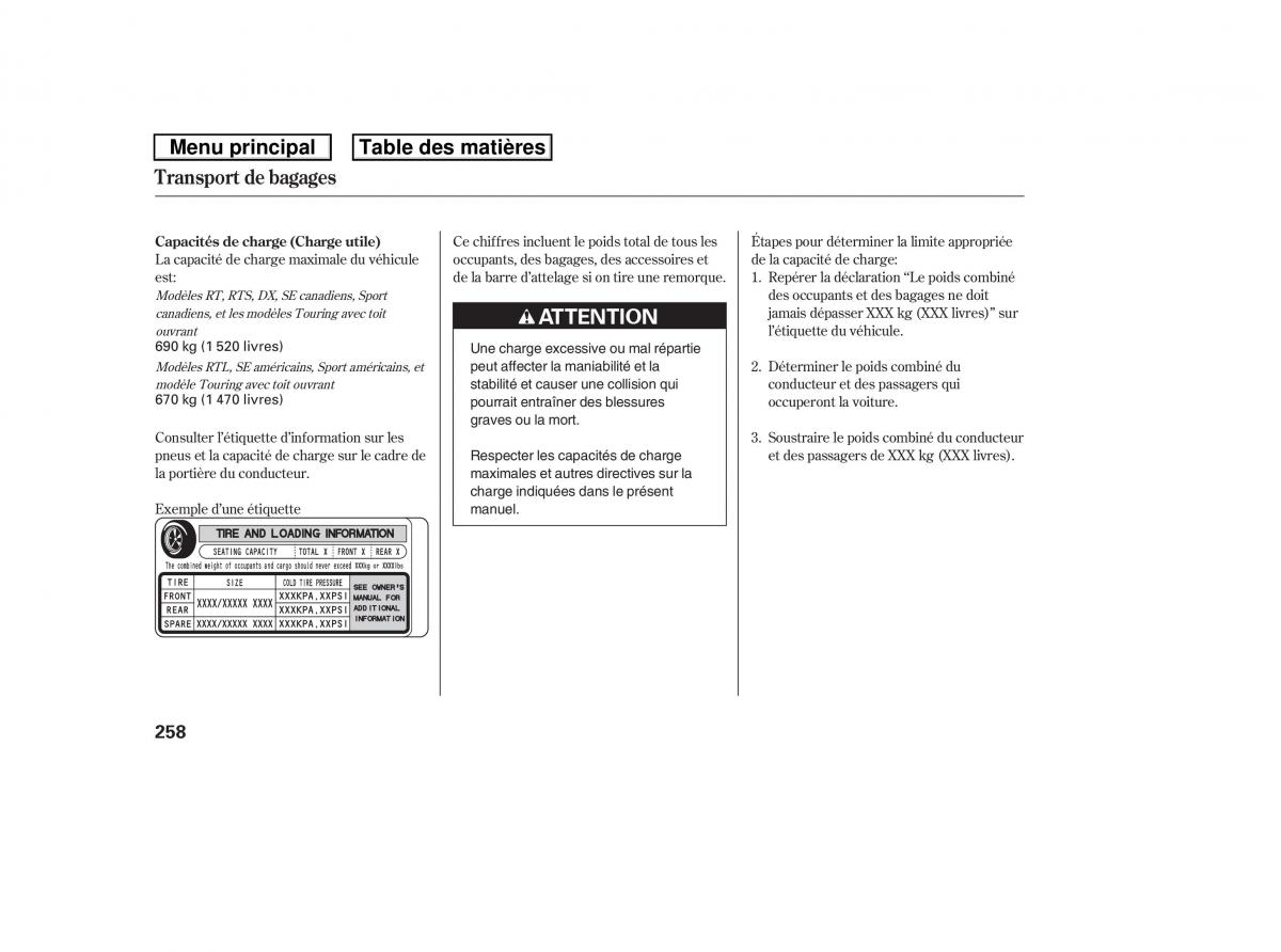 Honda Ridgeline I 1 manuel du proprietaire / page 265