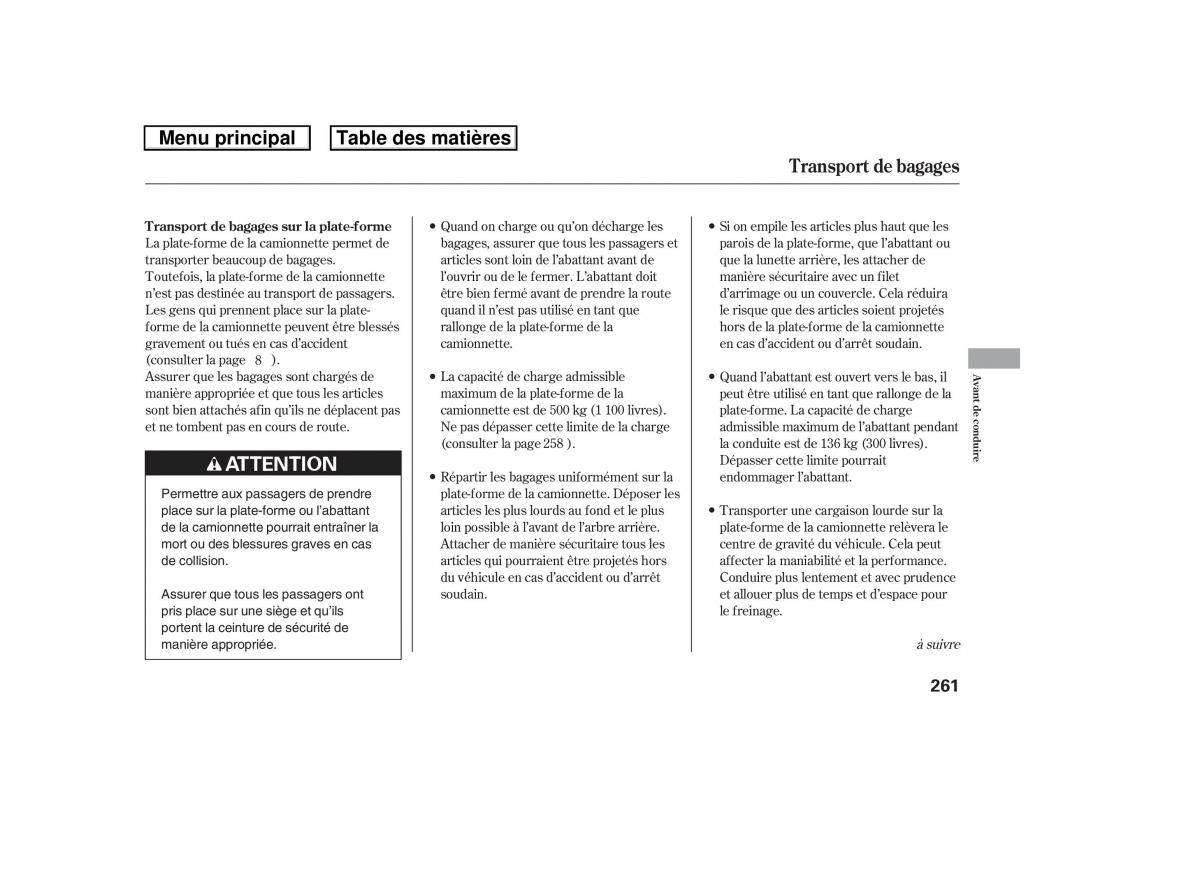 Honda Ridgeline I 1 manuel du proprietaire / page 268