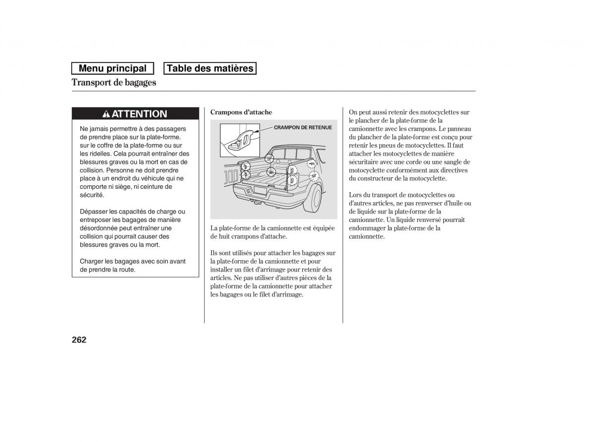 Honda Ridgeline I 1 manuel du proprietaire / page 269