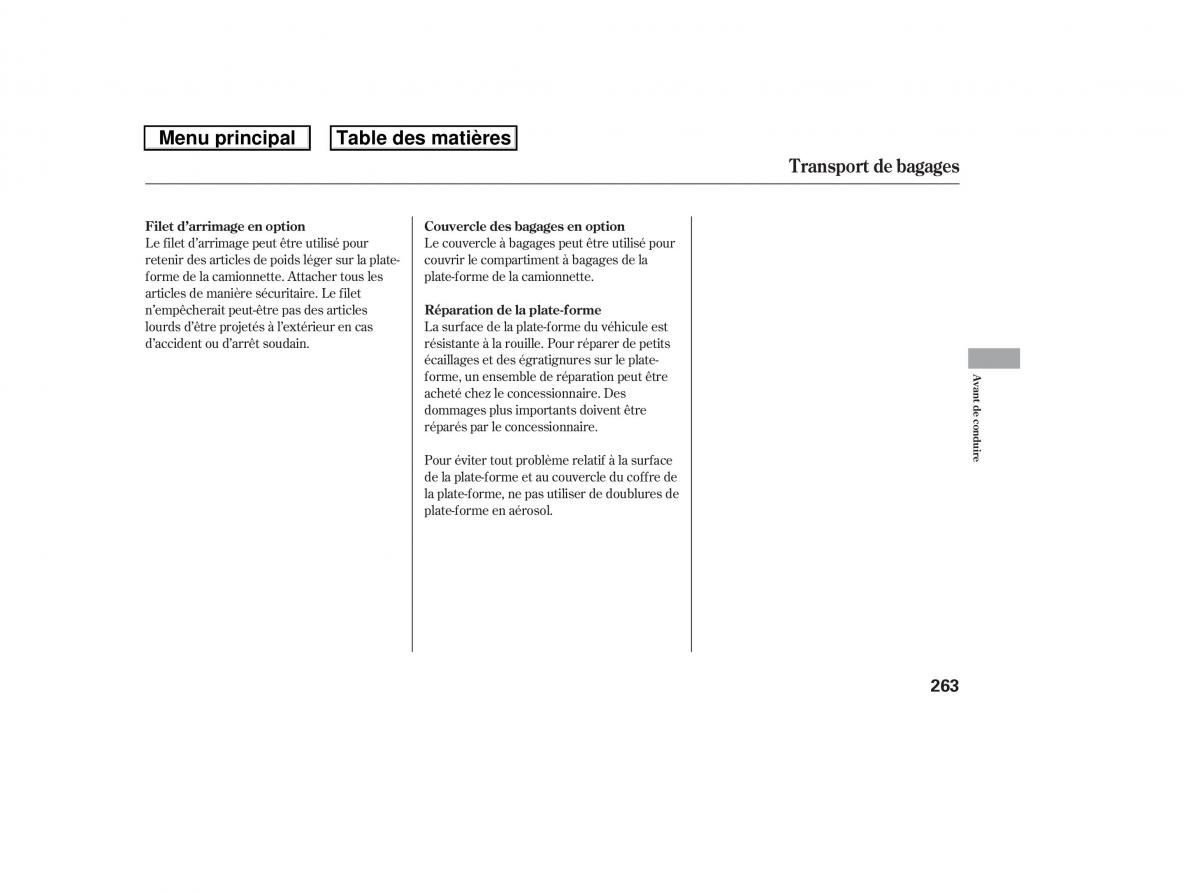 Honda Ridgeline I 1 manuel du proprietaire / page 270