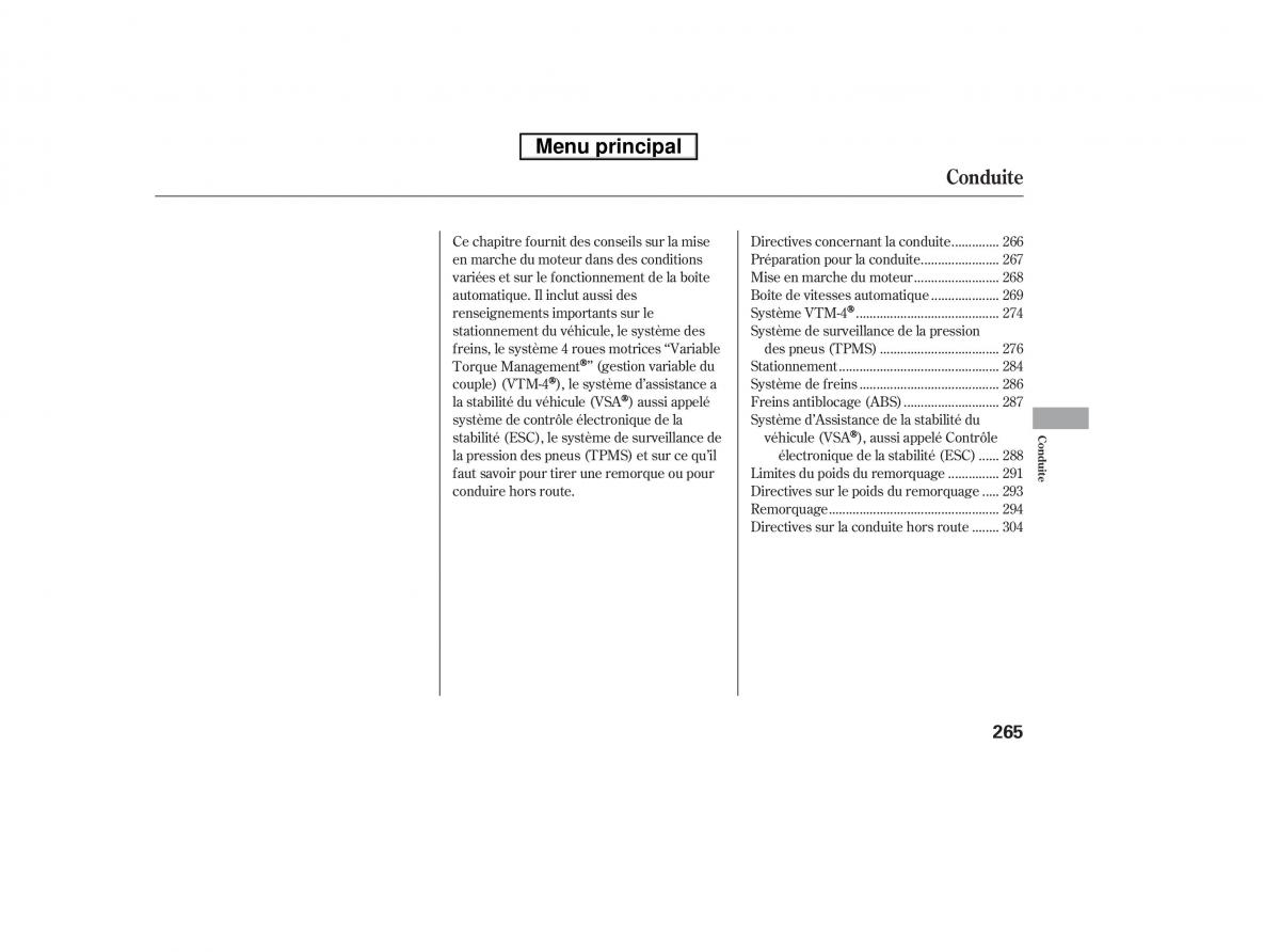 Honda Ridgeline I 1 manuel du proprietaire / page 272