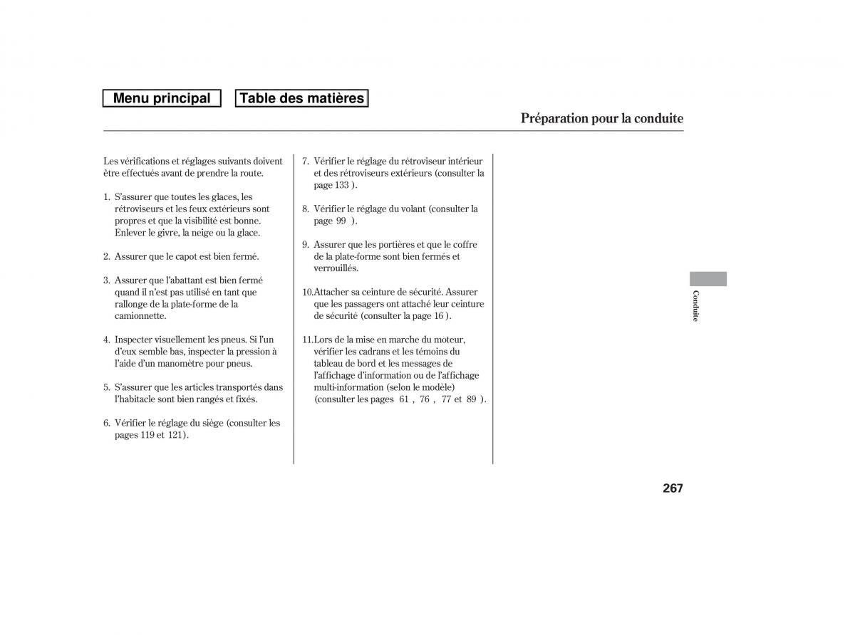 Honda Ridgeline I 1 manuel du proprietaire / page 274