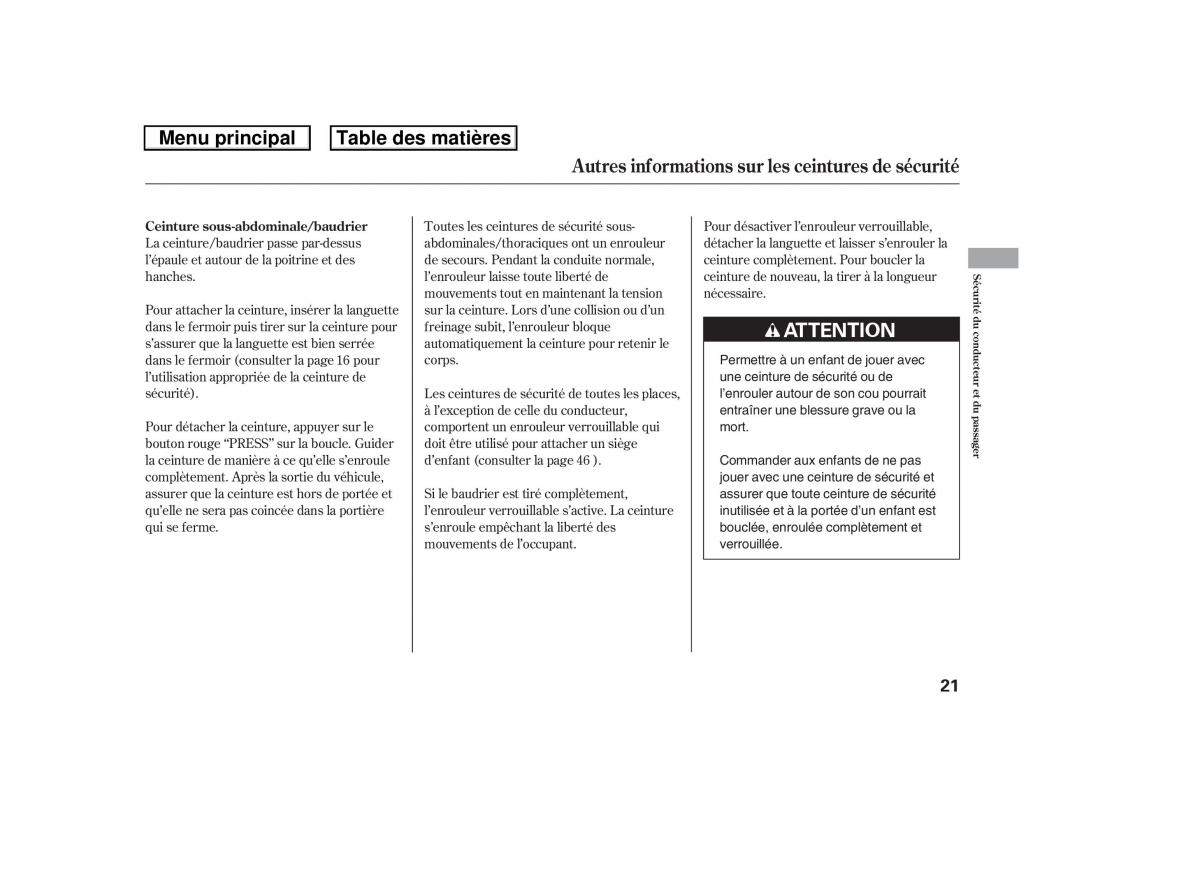 Honda Ridgeline I 1 manuel du proprietaire / page 28