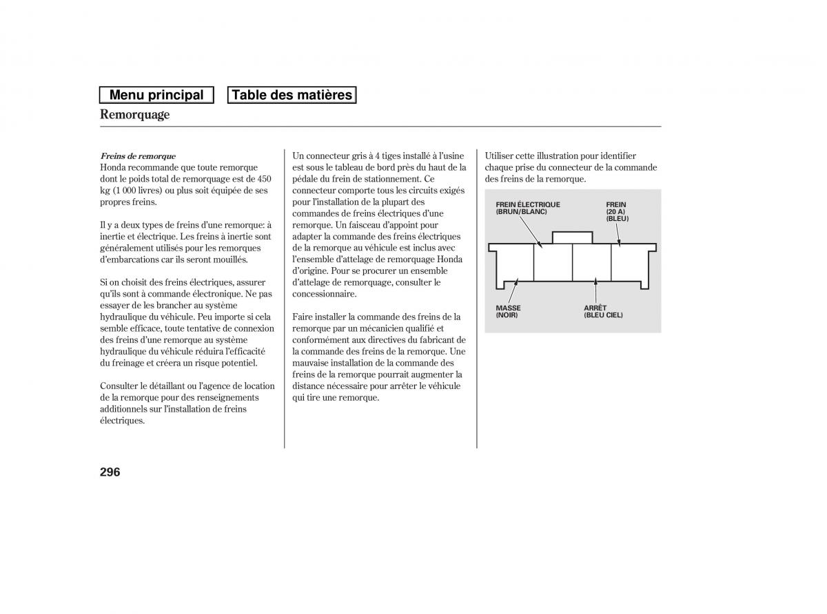 Honda Ridgeline I 1 manuel du proprietaire / page 303