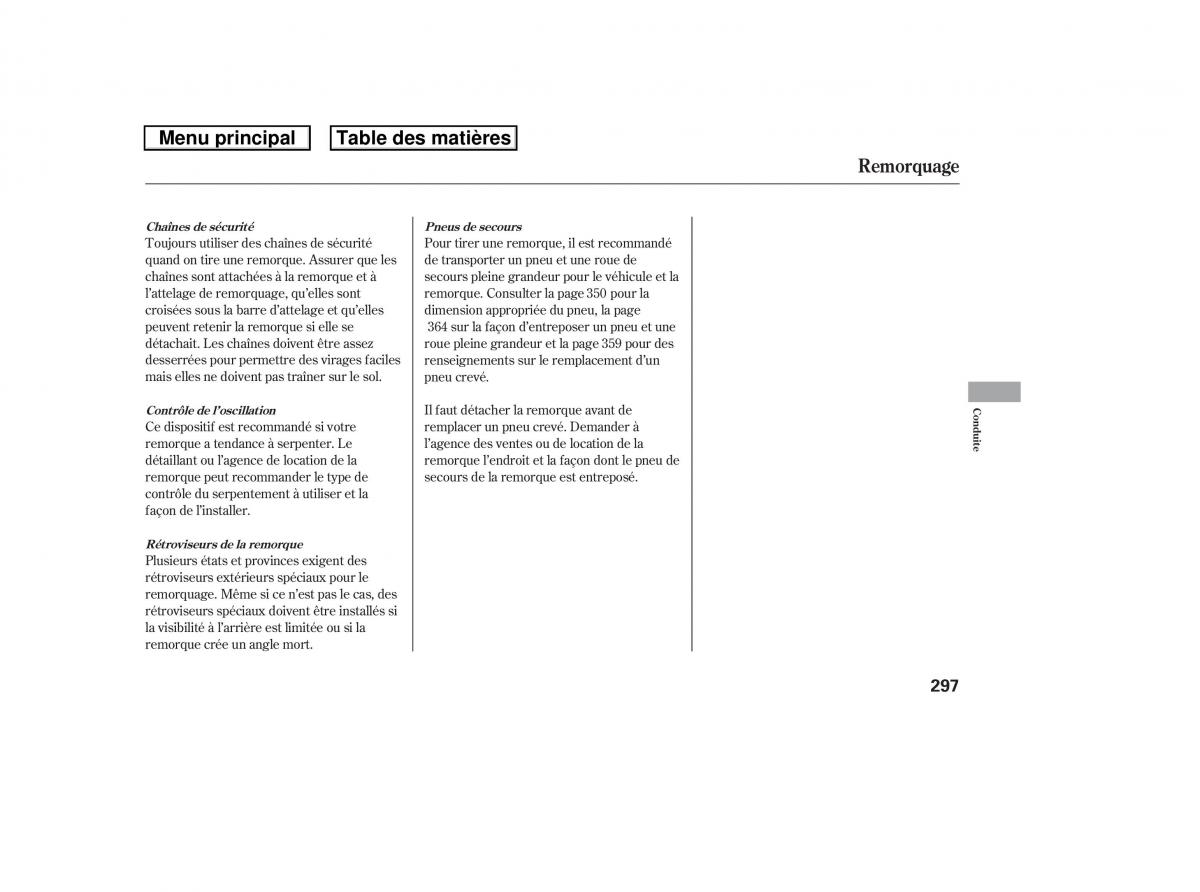 Honda Ridgeline I 1 manuel du proprietaire / page 304