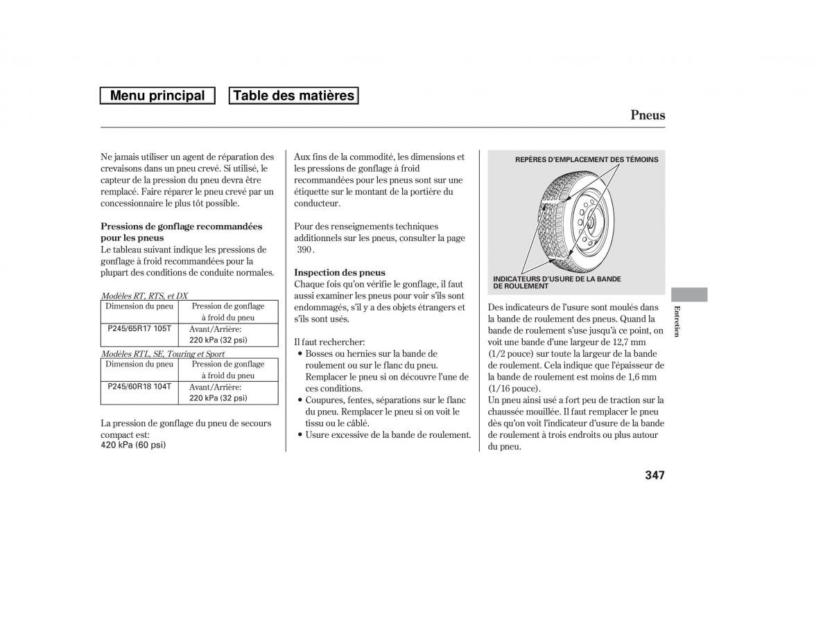 Honda Ridgeline I 1 manuel du proprietaire / page 354