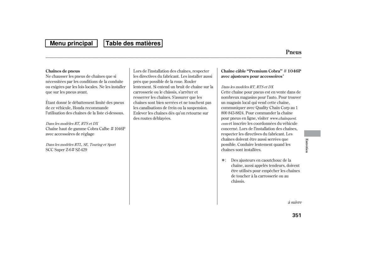 Honda Ridgeline I 1 manuel du proprietaire / page 358