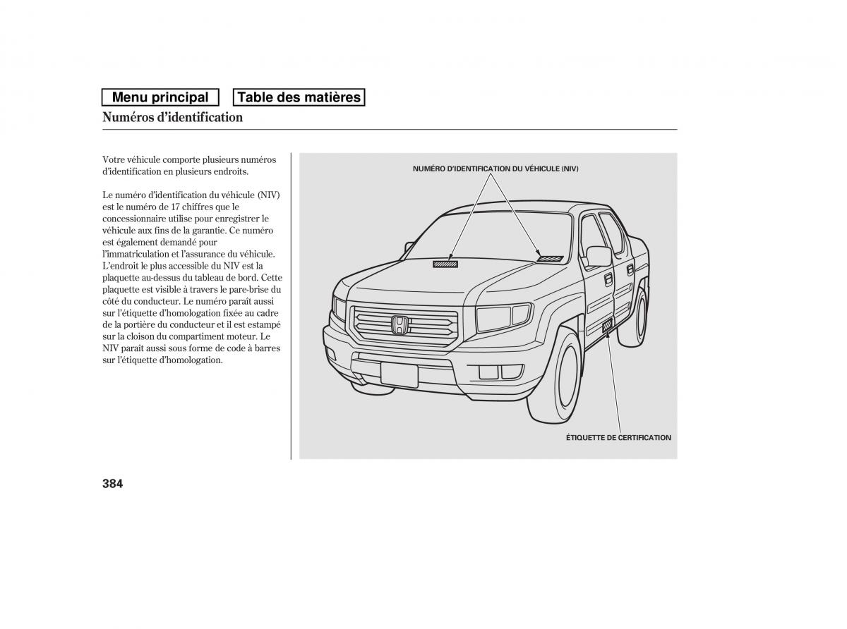 Honda Ridgeline I 1 manuel du proprietaire / page 391